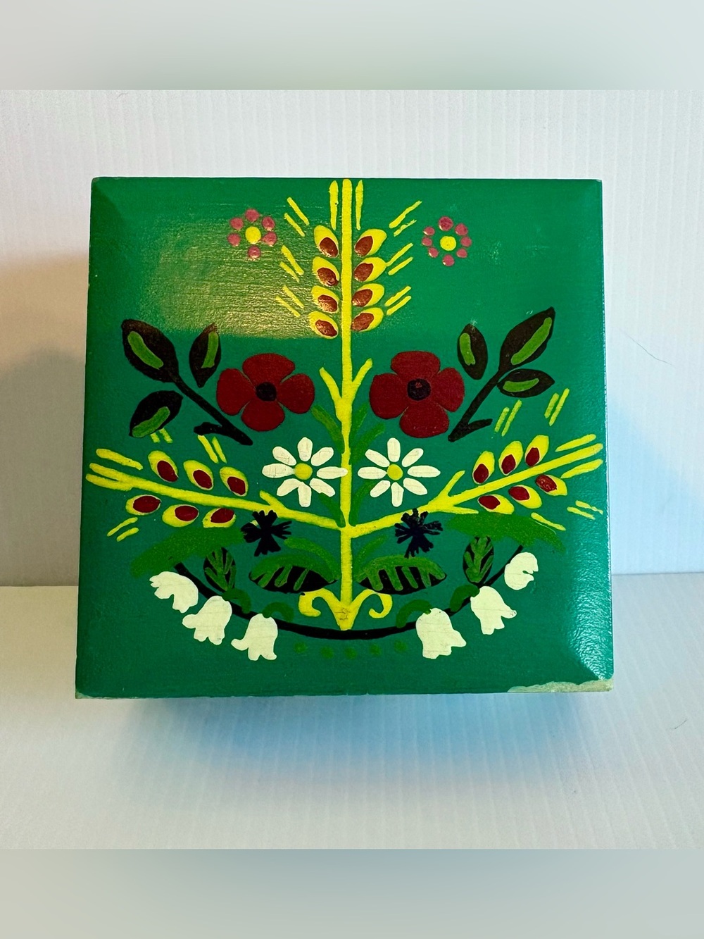 Hand-Painted Carved Floral Highlander Hinged Wooden Box Tatra Mountains Polish